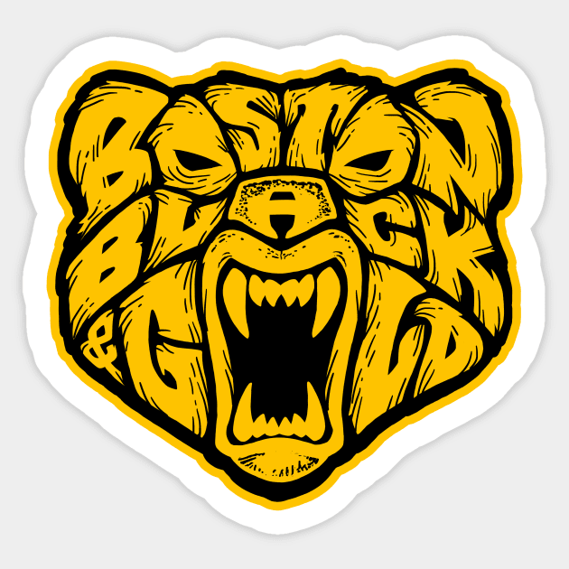 Boston Black & Gold Bear Face Sticker by FRGStudios2020